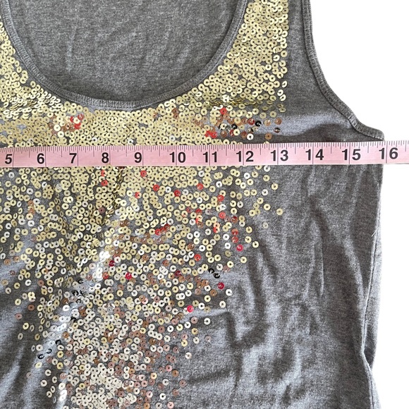 Apt. 9 Grey Gold Metallic Sequin Sleeveless Tank Top Pima Cotton Modal Blend - Picture 3 of 4